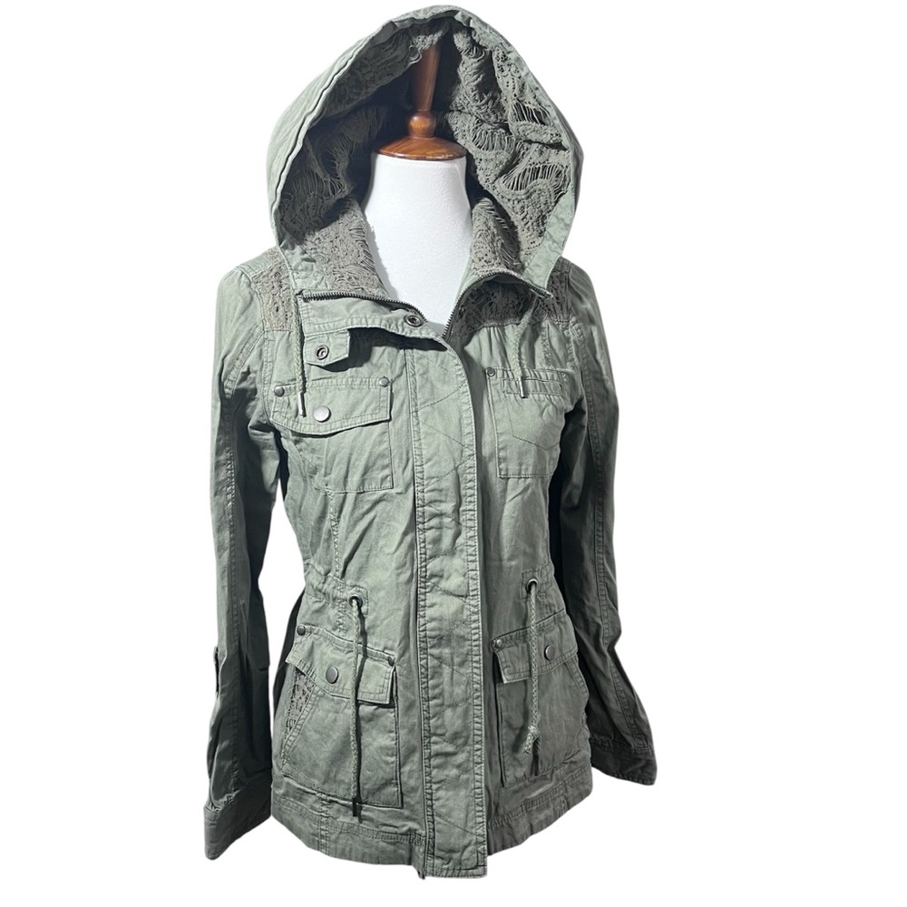 Altar’d State Olive Green Utility Jacket Hooded Lace Detail Military Cargo